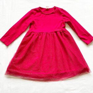 H&M Girls Red Long Sleeve Dress Glittery Tulle Skirt & Bow Detail Size 2-3 Years